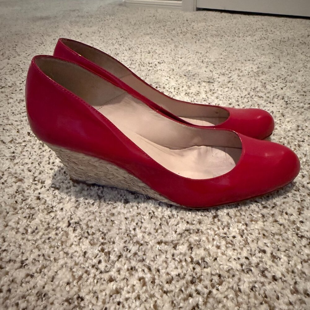 L.K. Bennett | Zella Patent Leather Wedge Heels | Red/Jute | Size: EU 38.5